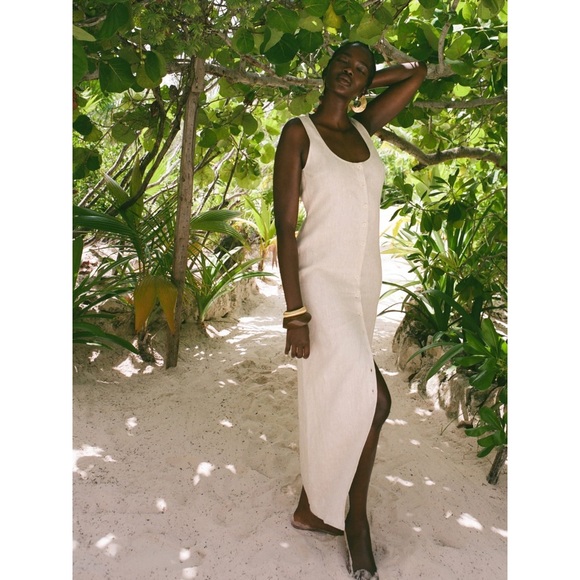 Reformation Grover Linen Dress Beige Oatmeal Midi Maxi Button Front fits XL 12 - Picture 3 of 15